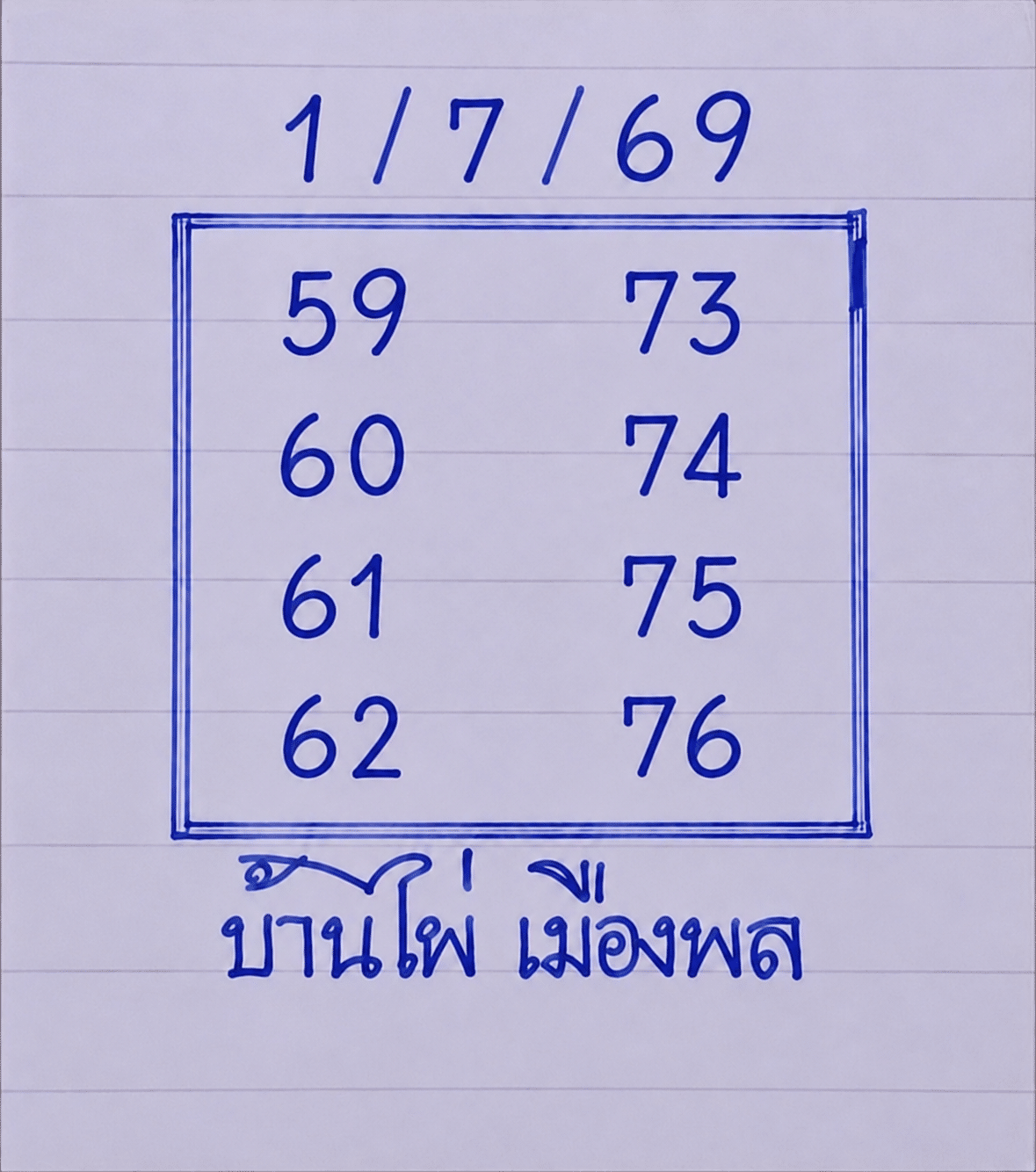 หวยบ้านไผ่เมืองพล 1/7/69