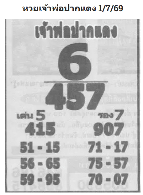 หวยหลวงพ่อปากแดง 1/7/69