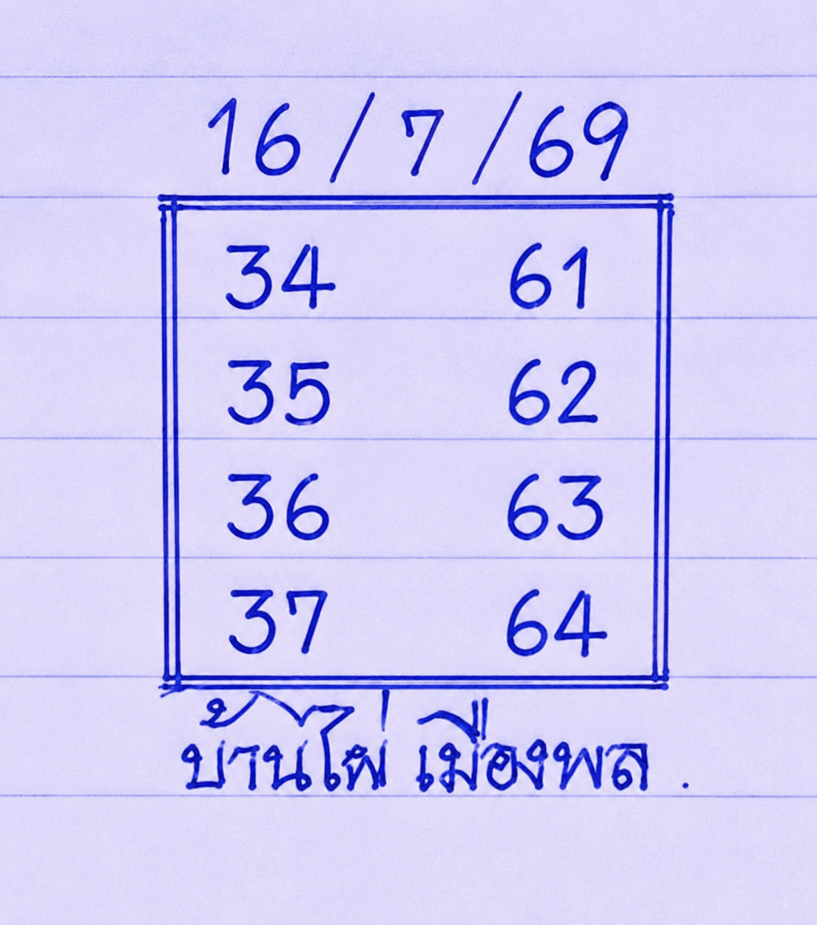 หวยบ้านไผ่เมืองพล 16/7/69