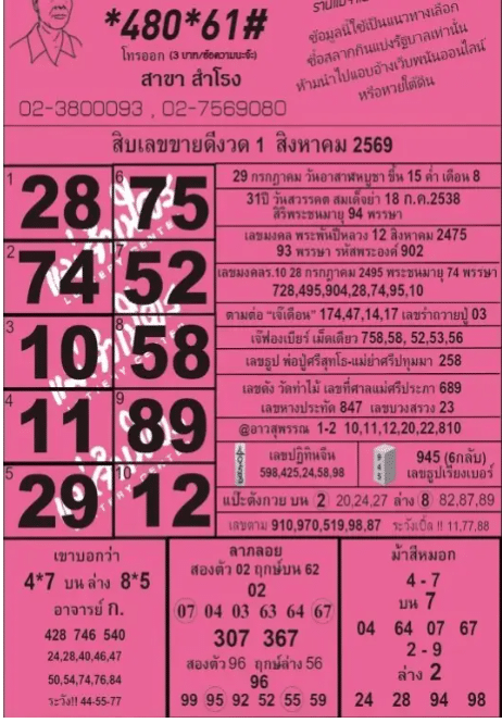 หวยแม่จำเนียร 1/8/69