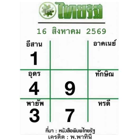 หวยไทยรัฐ 16/8/69
