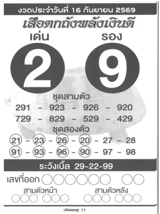 หวยเสือตกถัง 16/9/69